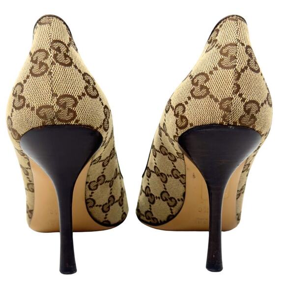 Gucci GG Guccissima Supreme Canvas Red Green Web Ophidia Bow Peep Toe Heels 37.5 - Picture 6 of 10